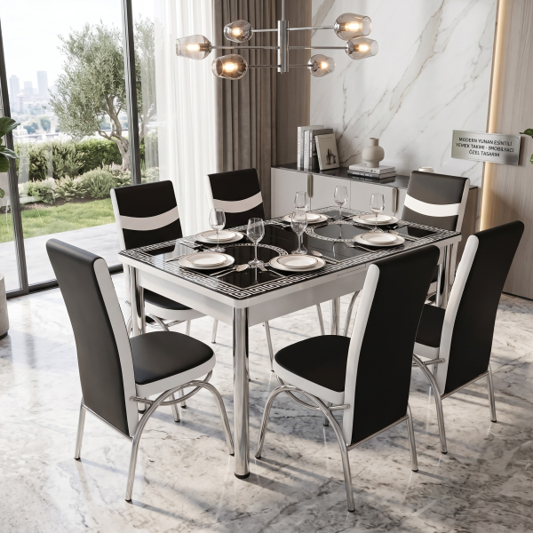 Black Circle Table with 6 Chairs