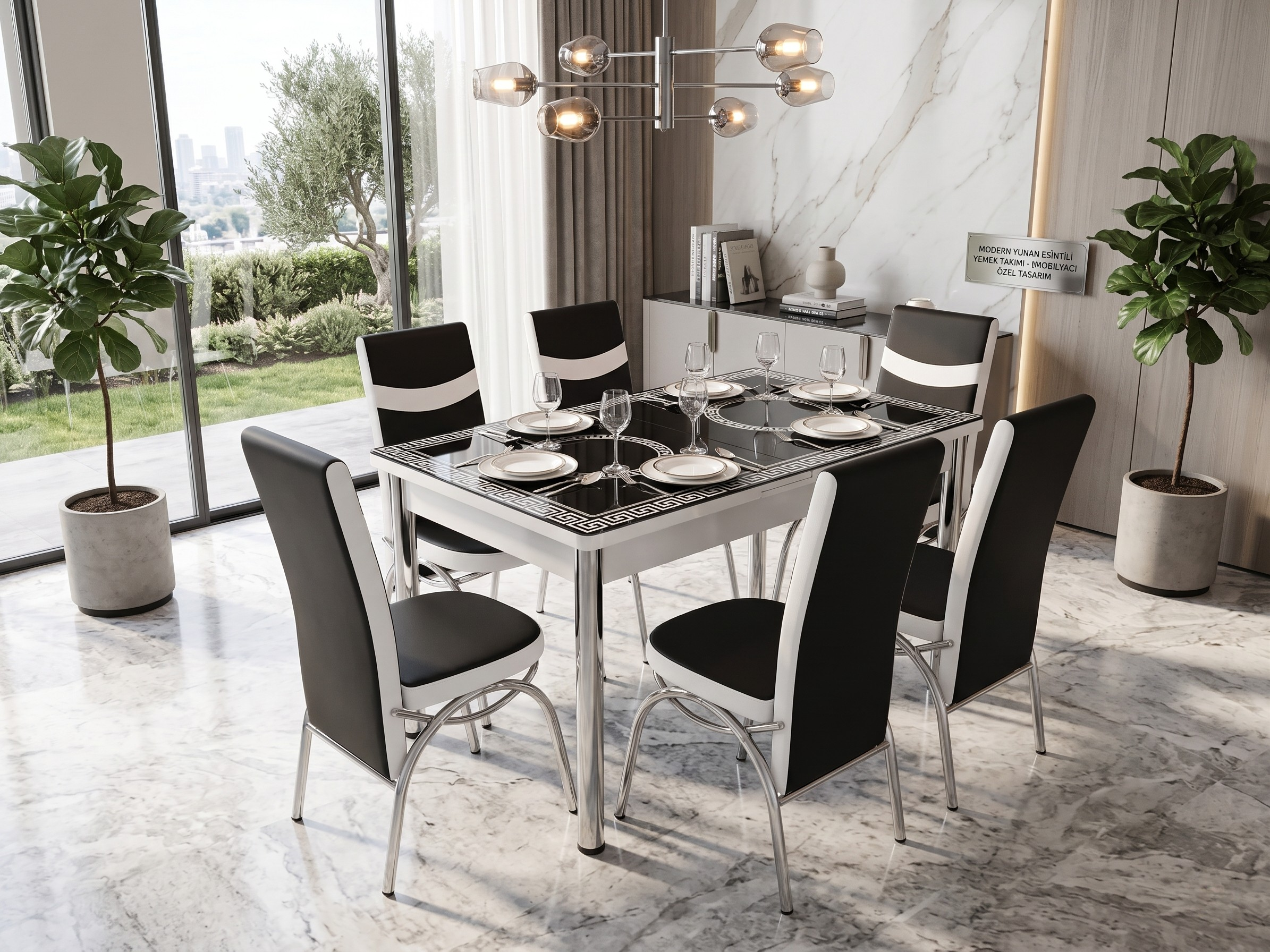 Black Circle Table with 6 Chairs
