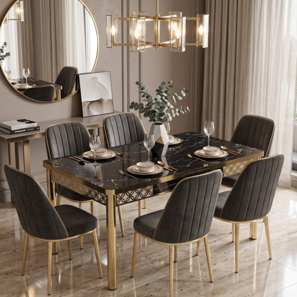 Black & Gold Dining Table with 6 Chairs