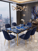 Blue & Gold Dining Table with 6 Chairs