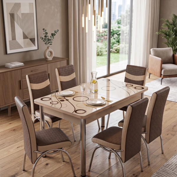 Brown Bubble Table with 6 Chairs