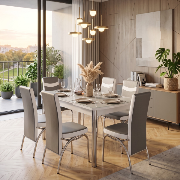 Grey & White Glass Dining Table