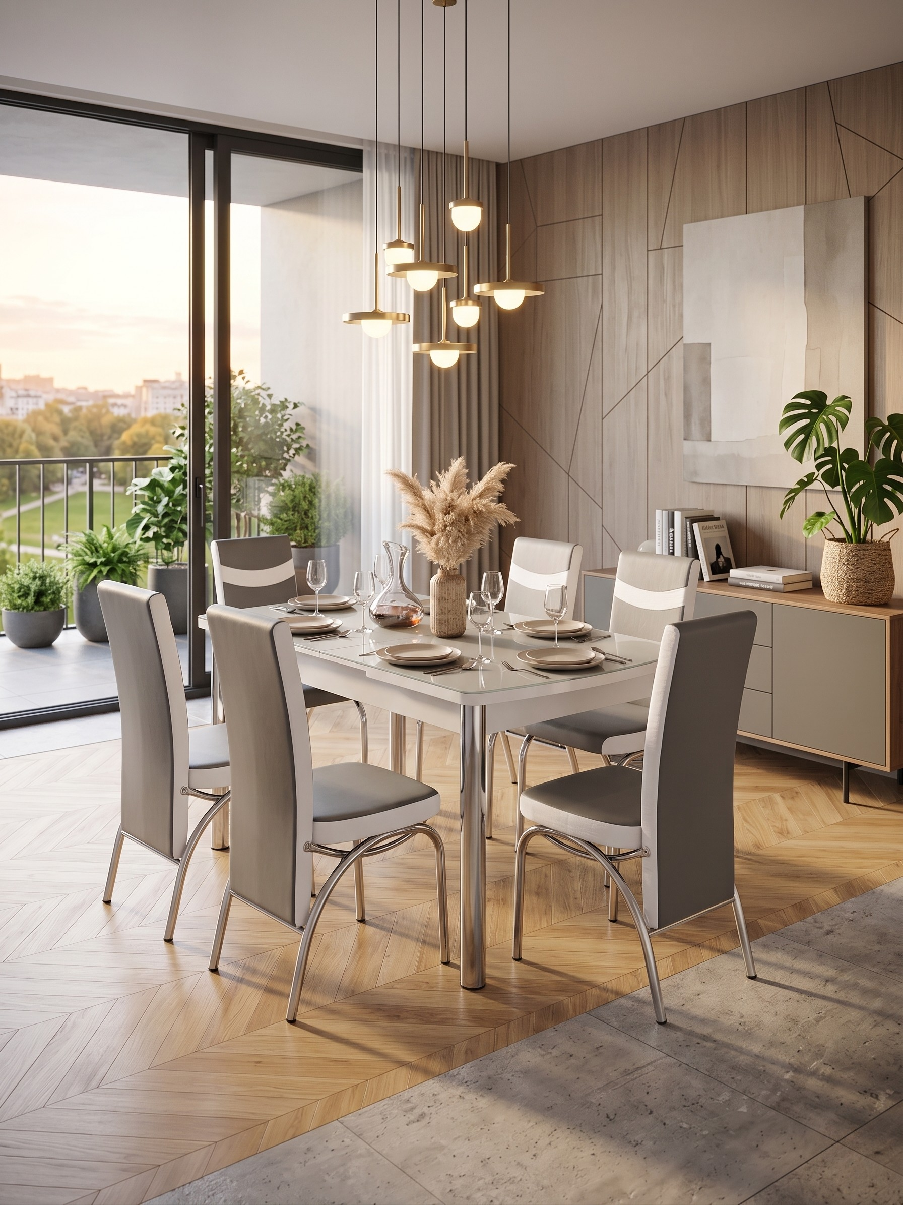 Grey & White Glass Dining Table