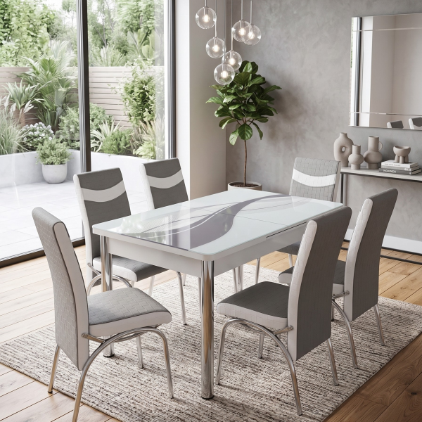 Grey Wave Glass Dining Table
