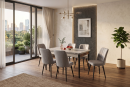 Lagina Extendable Wooden Dining Table with 6 Grey Fabric Chairs