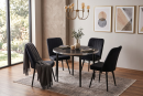 Royal Marble Round Wooden Dining Table with 4 Black Fabric Chairs