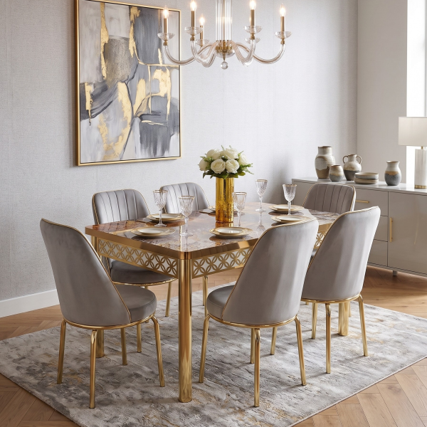 Anka Gold Table 6 Chair